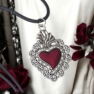 5 For $25💫Alternative Silver Filigree Red Heart Pendant